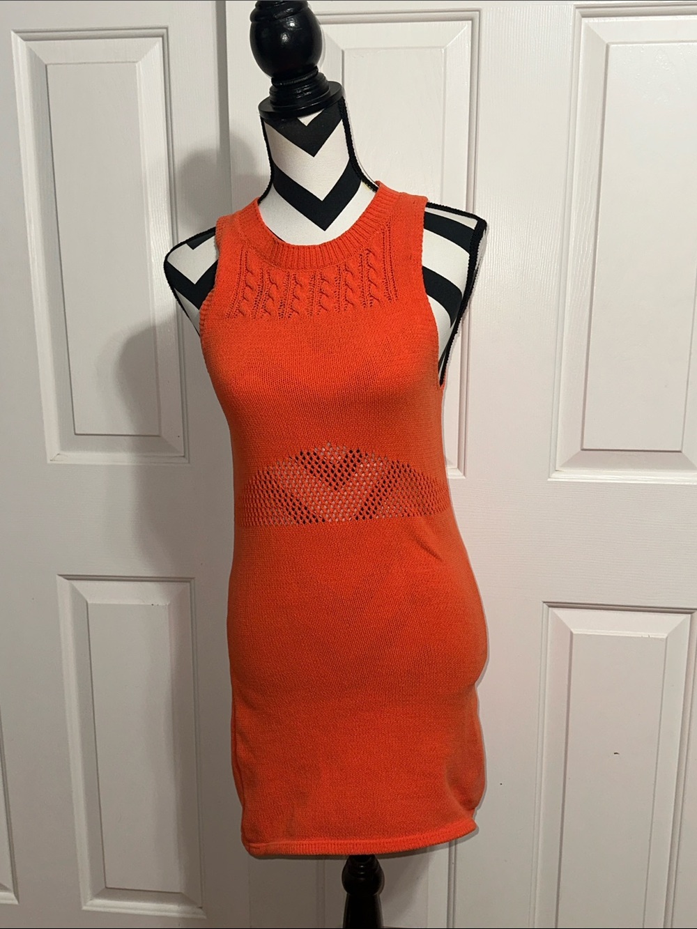 Zara Bright Orange Knit Dress with Textured Stitching